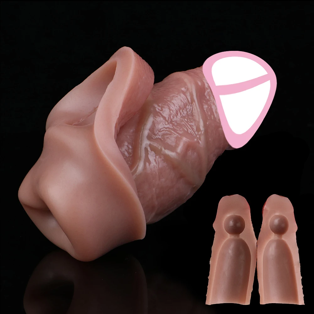 NNSX Silicone Realistic Penis Sheath Close Head Dildo Sleeve Cock Ring For Male Dick Girth Enlarger&Extender 18+ Adult Sex Toys