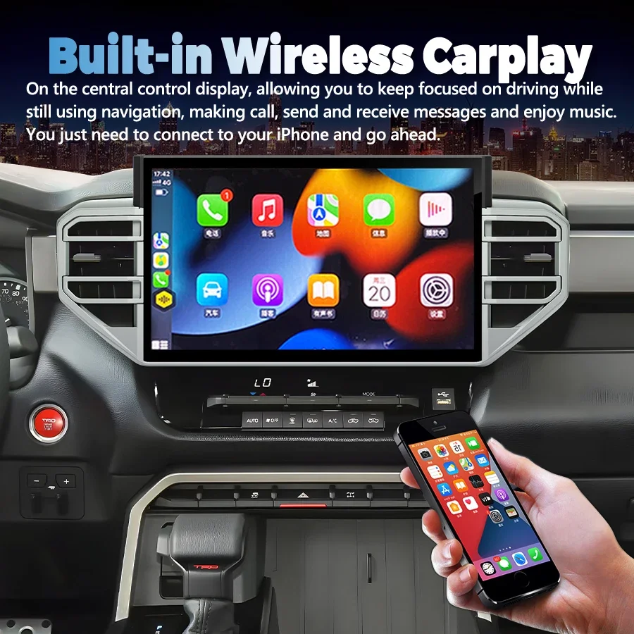 R 14.6 ''راديو السيارة اللاسلكية Carplay لتويوتا تندرا سيكويا 2014-2024 أندرويد السيارات مشغل وسائط متعددة لتحديد المواقع والملاحة DSP ستيريو