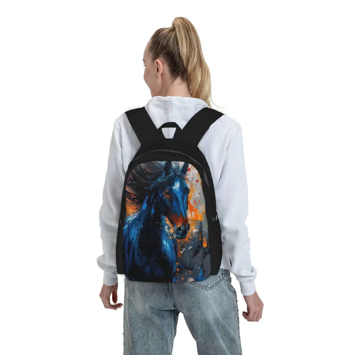 

Wild Horse Oil Painting Colour Backpack Boys Girls BookBag Kids School Bag Computer Shoulder Bags for Men Women