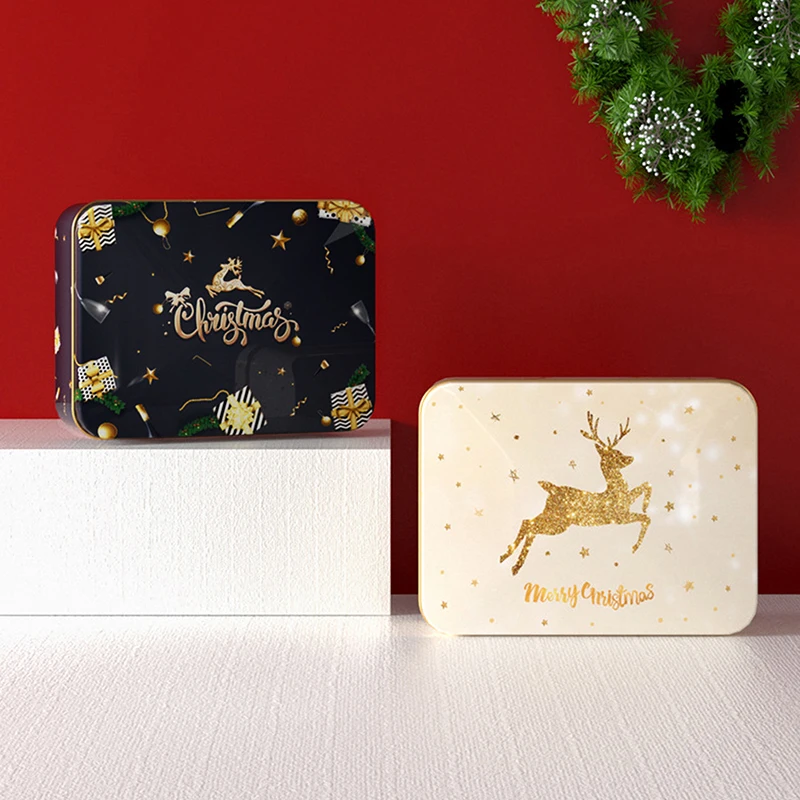 Christmas Square Metal Tinning Can Set Candy Box Gift Storage Box Biscuit Can Iron Can Home Storage Box