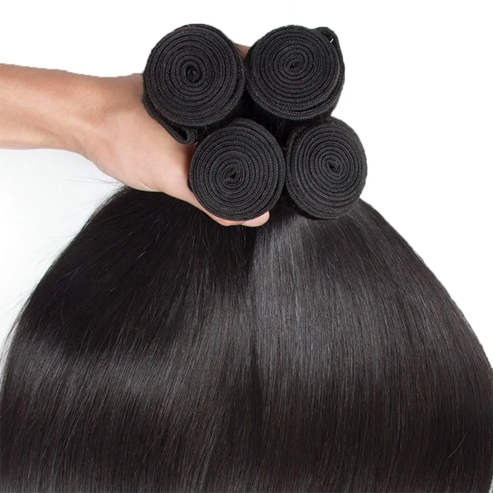 Bundel lurus tulang 1/3/4 buah wanita hitam alami dijahit dalam ekstensi rambut manusia Remy paket rambut manusia lurus Brasil murah