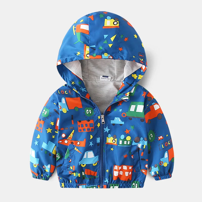 Boys Hooded Jacket Girls Cartoon Pattern Windbreaker Children Spring Autumn Coat Kids Outdoor Clothes Infant Baby Outerwear