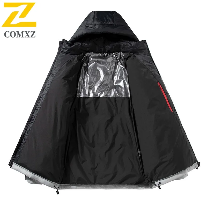 ​COMXZ 2025 Men Puffer Jacket Winter Thermal Windproof Korean Style Loose Fit Streetwear Parka with Detachable Hood​ Coat