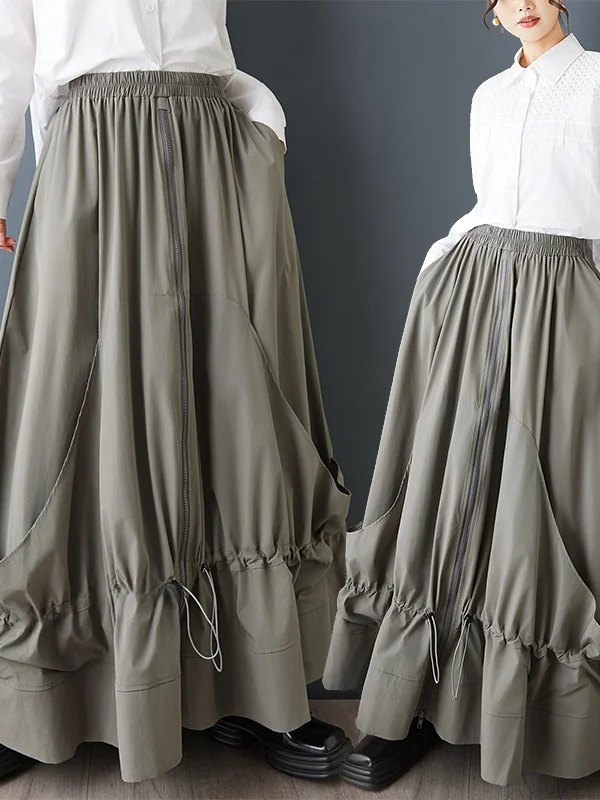 Asymmetrische A-lijn rok met hoge taille en ritssluiting Patchwork Dstring Loose Fit Japanse Sle Casual rok voor dames