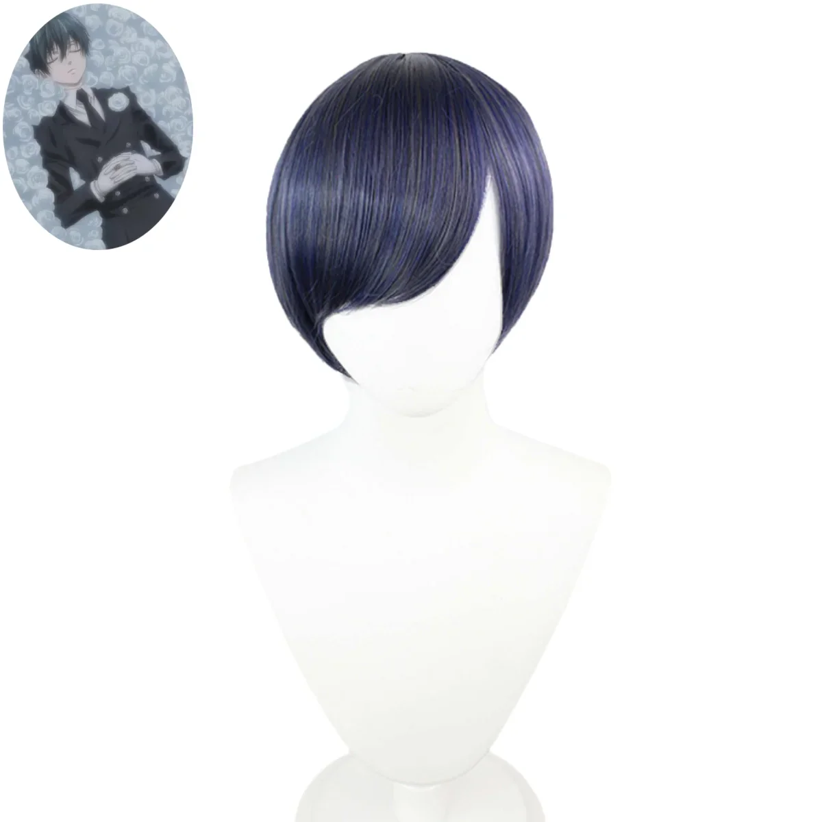 Disfraz de Anime Black Butler Ciel Phantomhive Smile para hombre y mujer, disfraz de Cosplay, atuendo funerario, abrigo negro, peluca uniforme, abrigo trasero, traje de Carnaval