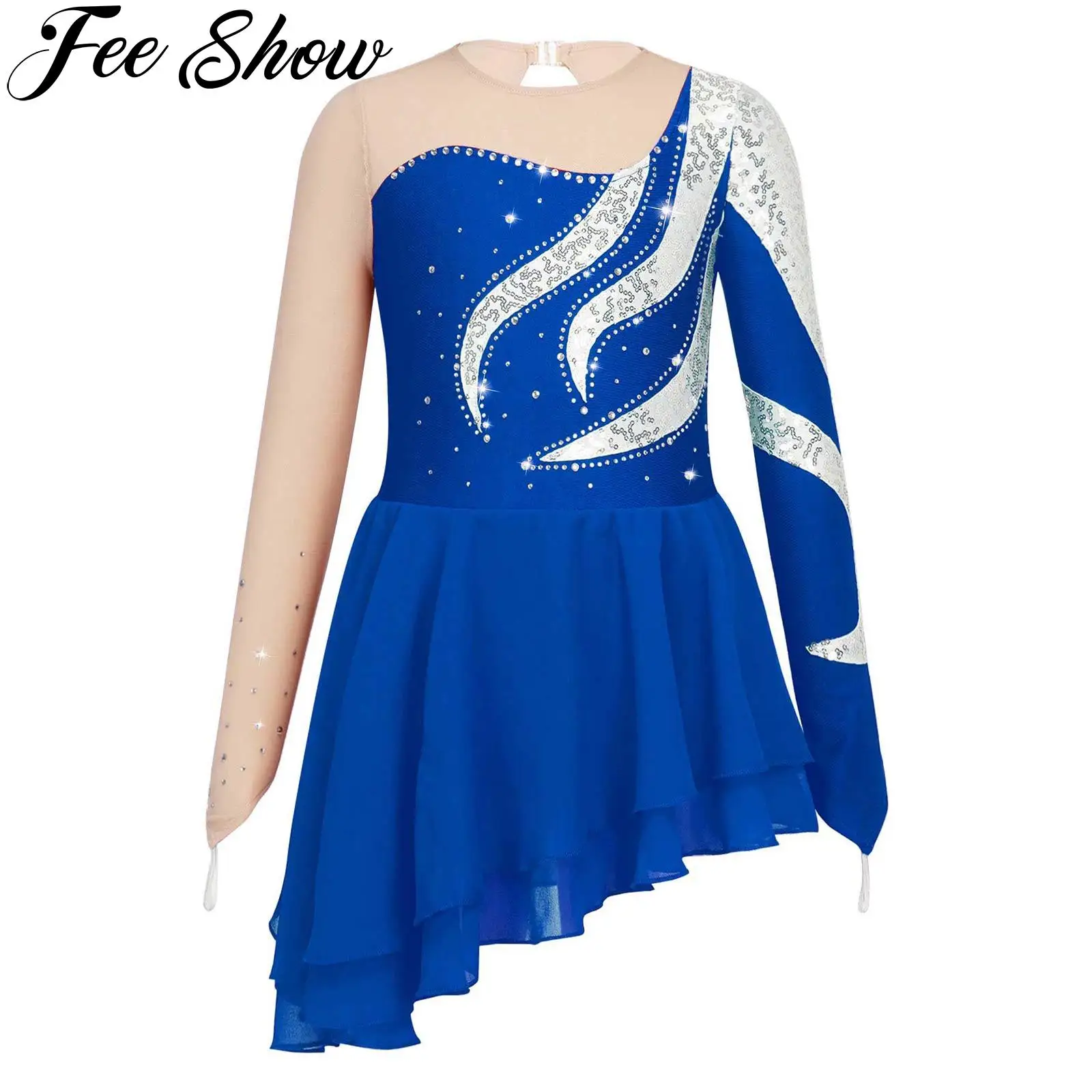 

Kids Girls Sequins Figure Ice Skating Dress Ballet Dance Gymnastics Leotard Tutu Dress Stage Performance Ballerina Dancewear