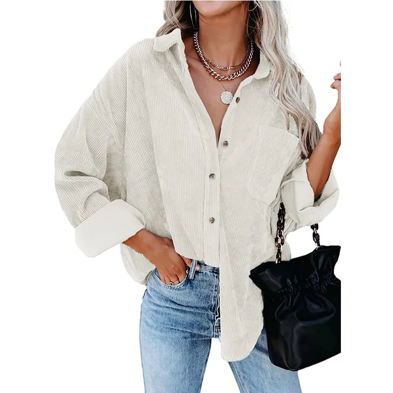 Autumn And Winter Women\'s Shirt Single Breasted Oversized Loose Solid Color Casual Warm Corduroy Shirt For Women