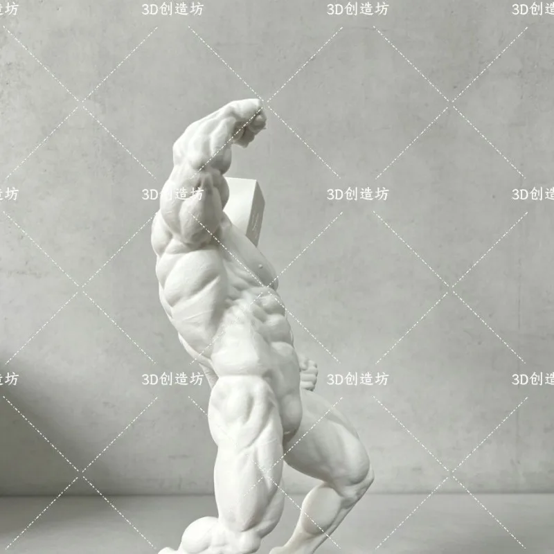 20cm Cube Head Muscle Man Statue 3D Print White Mold Figure Bodybuilding Sculpture DIY Painting Desktop Decor Ornament