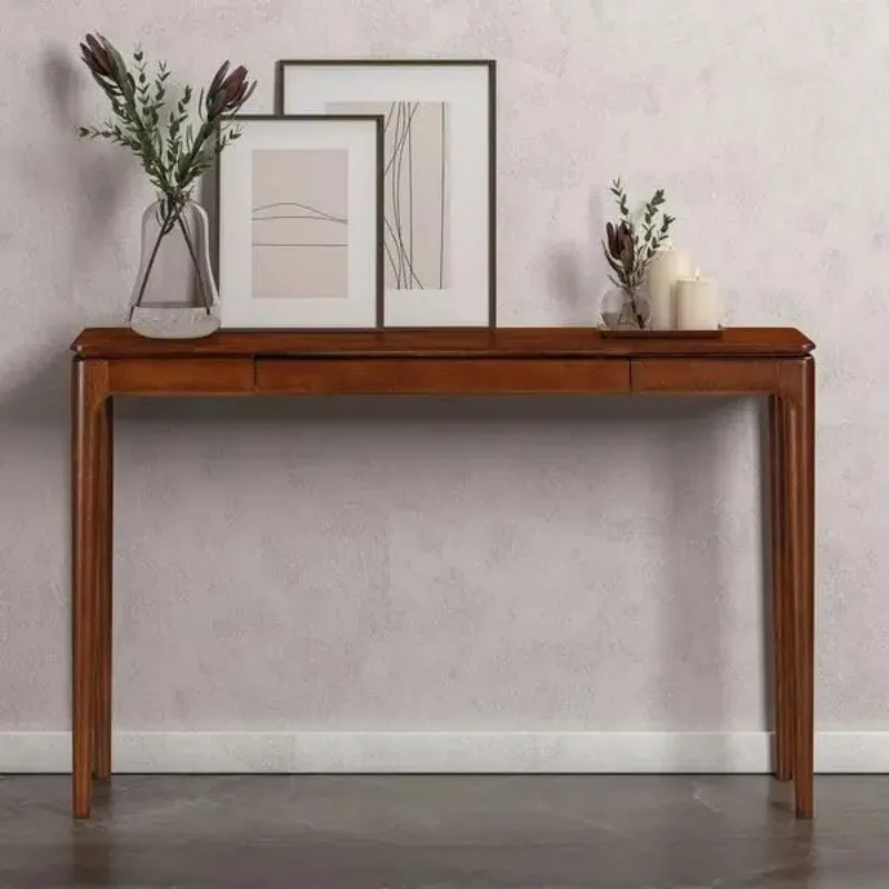 47" Solid Wood Console Table Hidden Drawer Waterproof Heat Resistant Narrow Entryway Table Hallway Living Room, Customized
