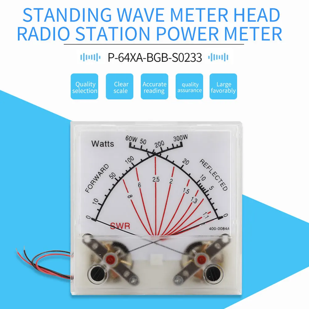 Transmetteur de compteur de puissance VU-mètre, station radio avec rétro-éclairage, couvercle PMMA, SWR noir avant 300W réfléchissant 60W