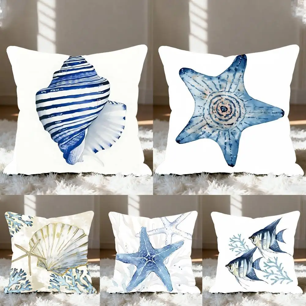 Blue Sea Marine Shell Kissenbezug Kissenbezug Polyester Kissenbezug Dekoratives Sofakissen Kissenbezug Home Decor