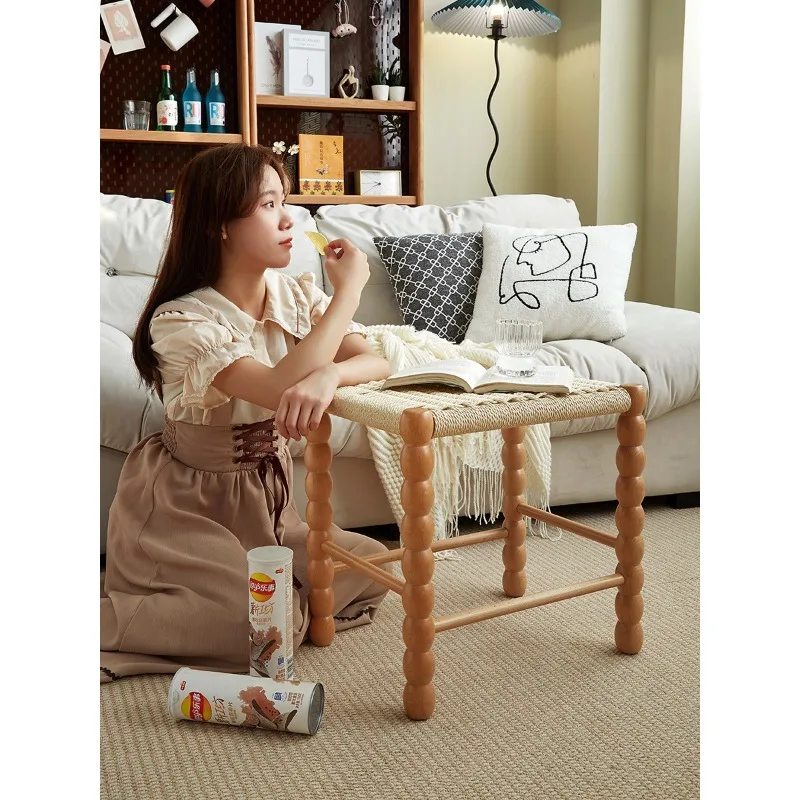 Medieval shoe changing stool simple woven solid wood bedside stool household dressing low stool bench