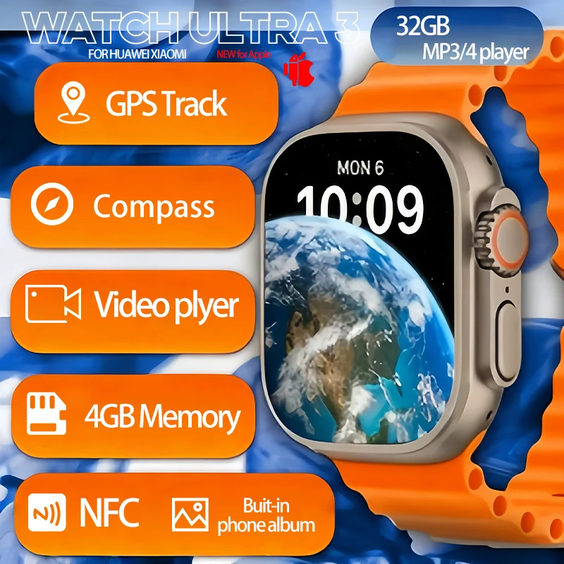DT Ultra 3 Smartwatch Amoled Screen 4GB MP3 MP4 Player Bluetooth Network Sharing APP Store ChatGPT Smart AI Watch Men Sportwatch