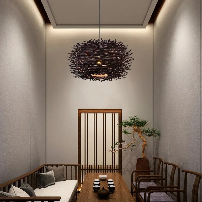 Plafonnier Suspendu Japonais en Rotin Tissé à la Main, Luminaire Décoratif de Plafond, Idéal pour un Salon de Thé, un Hôtel, une Pastorale ou un Restaurant