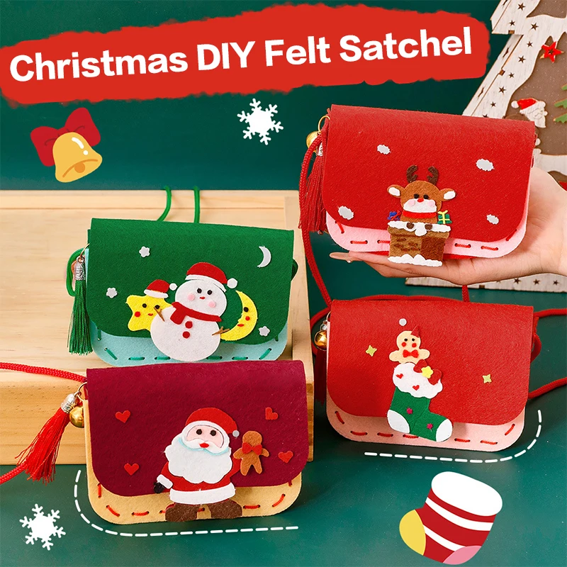 Navidad no tejido nuevo artesanía DIY juguetes para niños bolso de hombro inclinado cartera hecha a sí misma manualidades juguete educativo