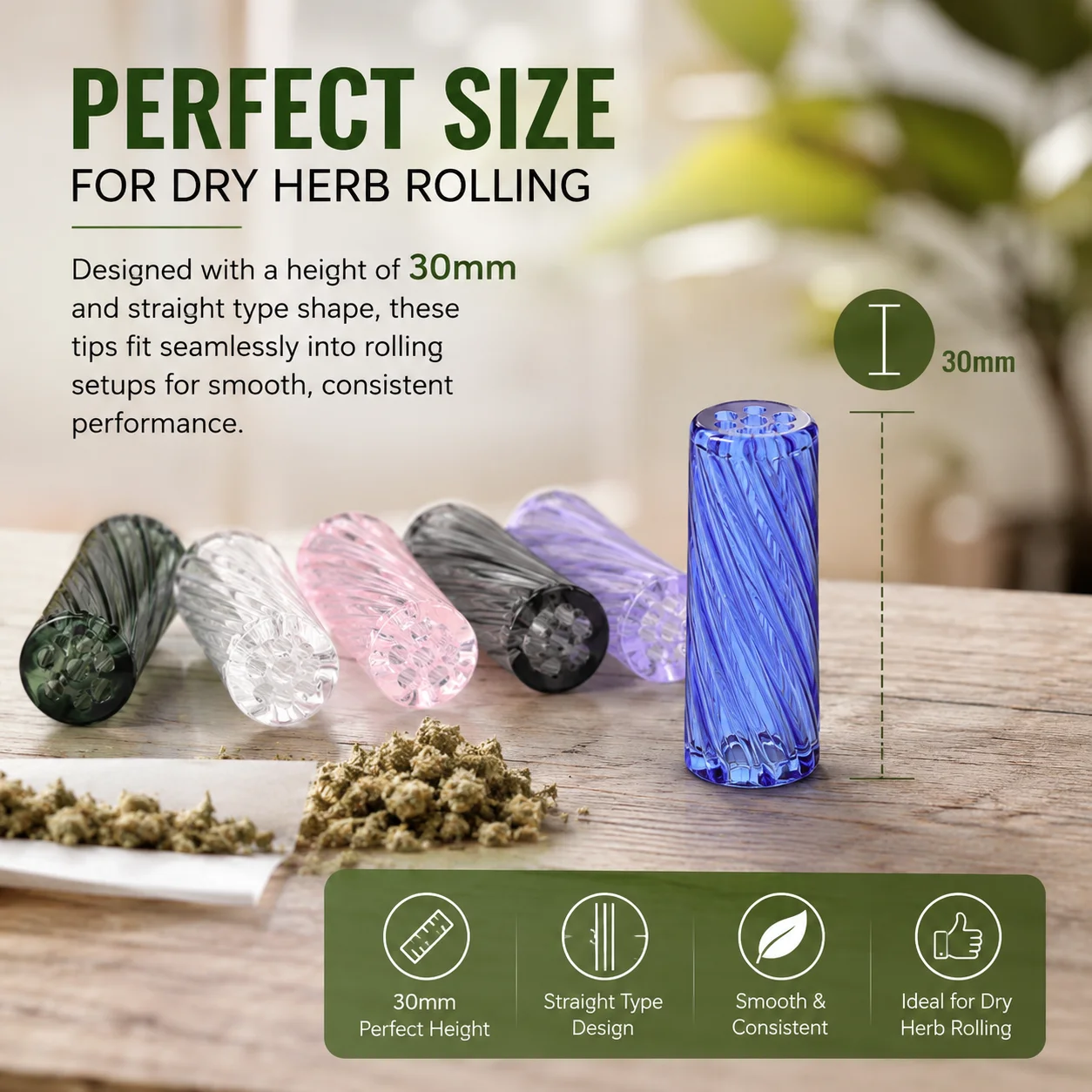 5Pcs Mini Glass Cigaret Pipe Filter Tips Round Mouth for Dry Herb Tobacco Rolling With 7 Holes Cigarette Glass Tool 7/8/12mm view 4