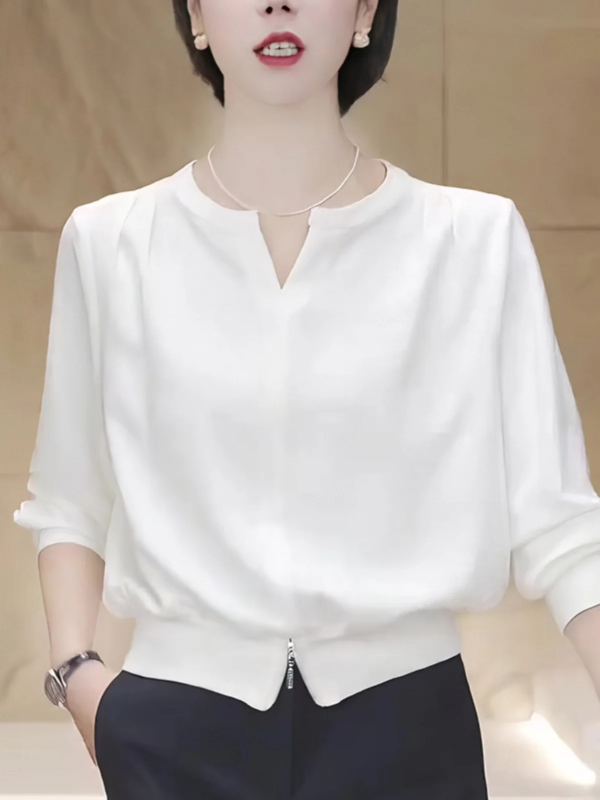 

Ele White Overhead T-irt Women's Faion Spring Commute Sle Loose Fit Long Sve Casual Wear for All Body pes