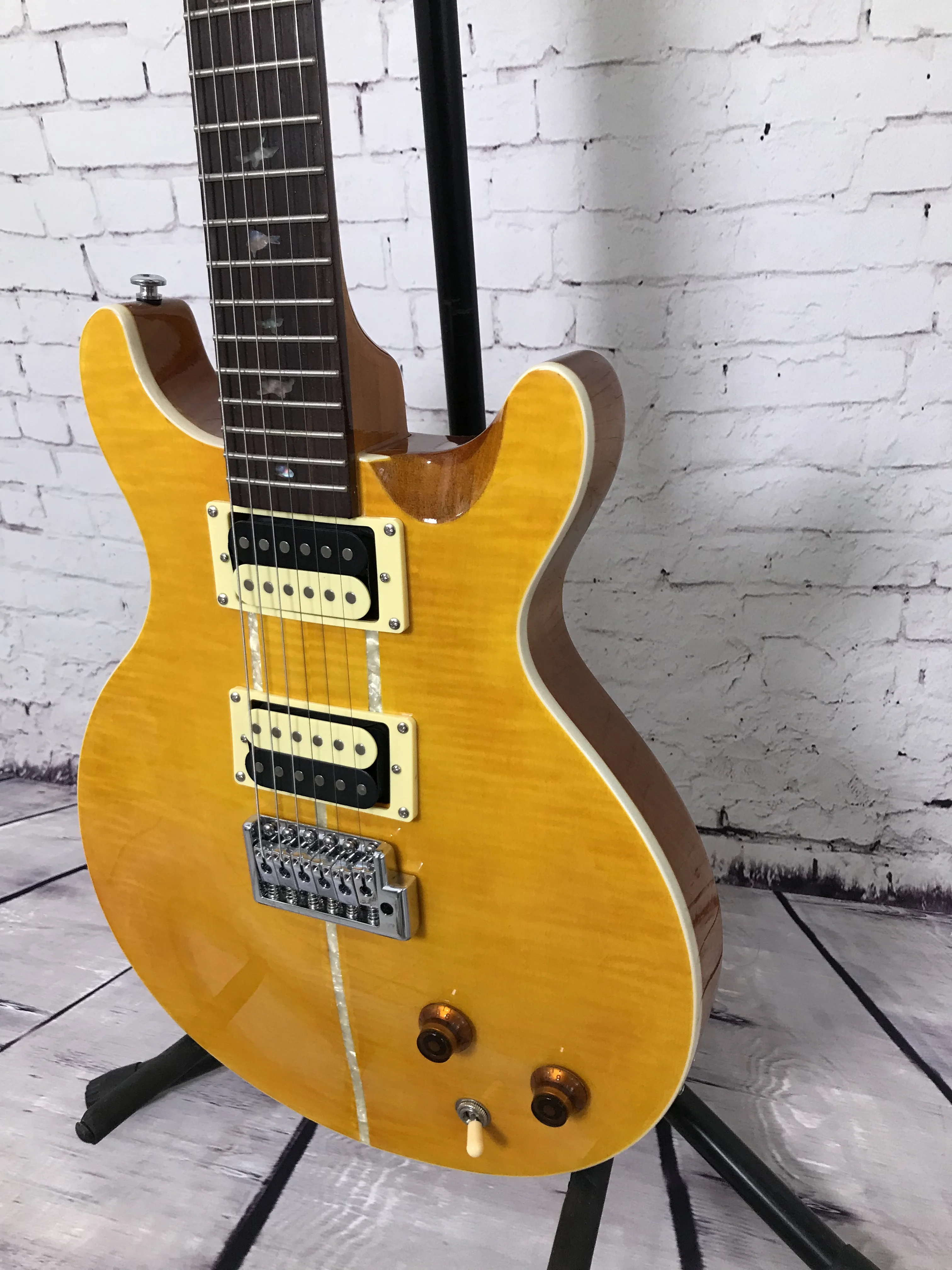PRS Electric Guitar Tiger Pattern Double Missing Corner HH Solid Wood Body Pearl Shell Inlay Free Delivery
