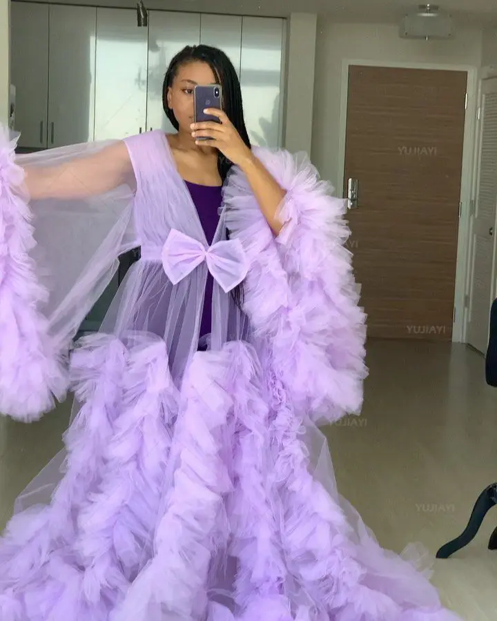 Robe Longue en Tulle Transparent à Manches sulf, Vêtements de Nuit pour Patients