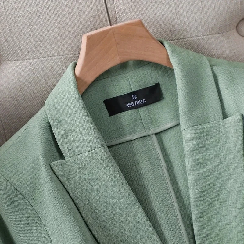 2022 Summer Solid Color Elegant Green Blazer Casual Thin Women Jacket Women\'s Korean Style V-neck Office Lady Suit Coat