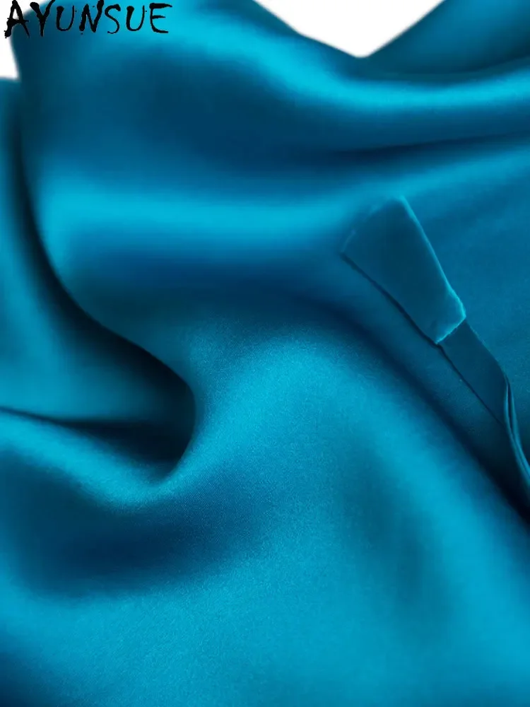 Ayunsue Echte Zijde Jurk Vrouw Hoge Kwaliteit Lange Satijnen Jurk 2021 Mode Blauwe Elegante Jurken Vestidos De Verano Kj