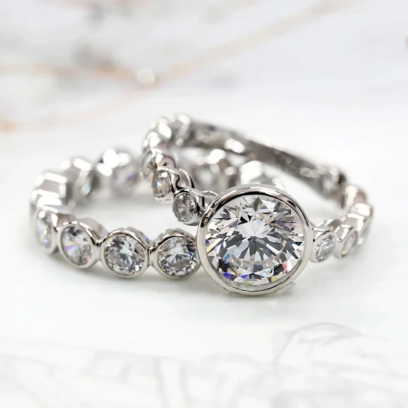 Huitan Brilliant 2 Stück/Set Versprechensringe für Hochzeit, anmutig, zart, modern, Verlobungsschmuck, sanfte Charms, Luxus-Accessoires