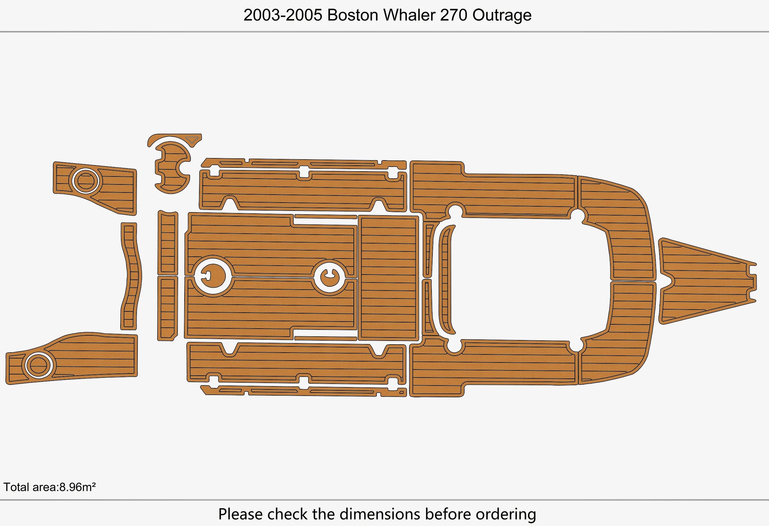 Marine Faux Teak EVA Non-Slip Mat-2003-2005 Boston Whaler 270 Outrage Self-Adhesive 1/4