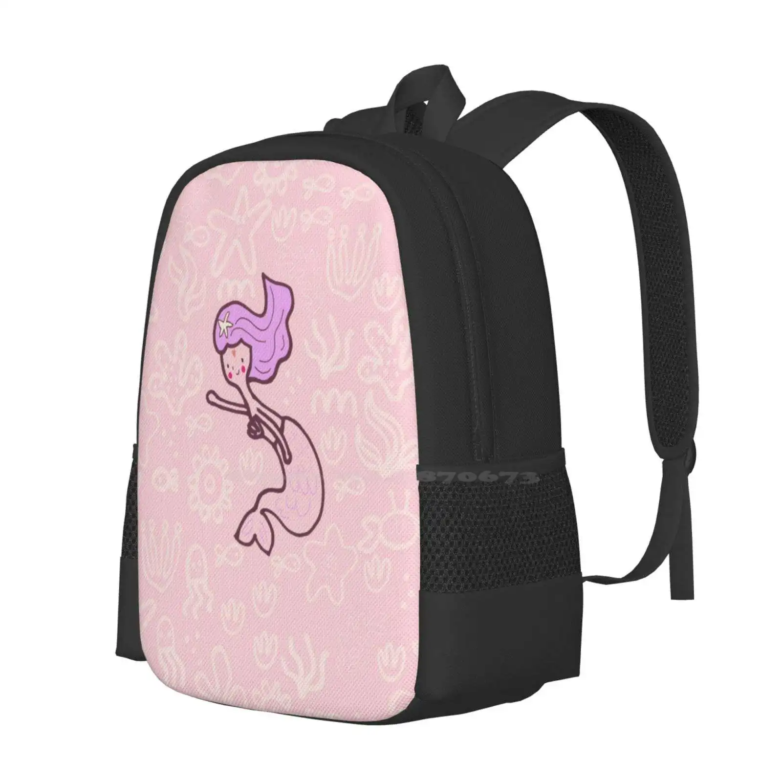 Lylas Lagoon Pink Hot Sale Schoolbag Backpack Fashion Bags Mermaid Ocean Pattern Doodle Starfish Coral Kids Purple Lilac Crab