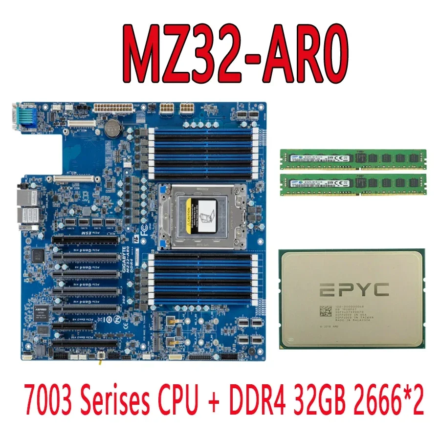 MZ32-AR0 REV.3.0 Motherboard+ DDR4 32G 2666Mhz + AMD EPYC 7773X 7763 7713P 7713 7663 7643 7573X 75F3 7543P 7543 7513 7473X  CPU