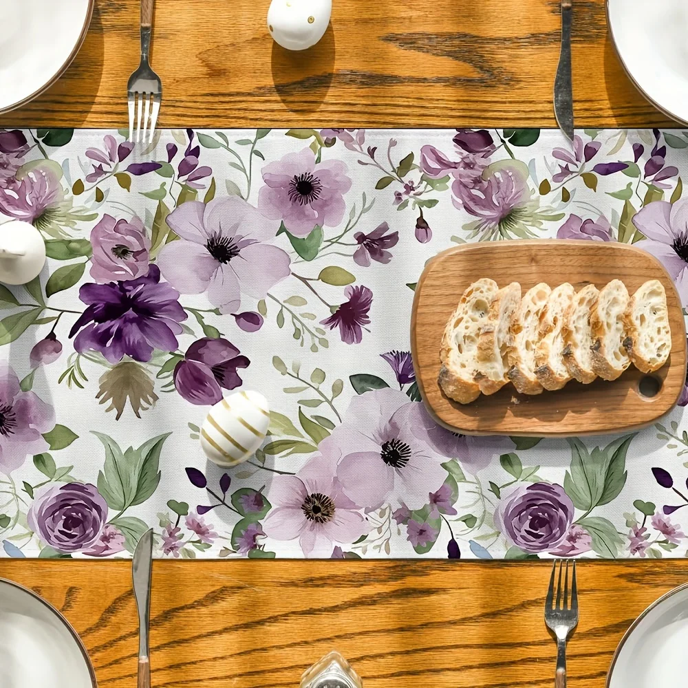 Watercolor Floral Green Plant Pattern Linen Table Runners Seasonal Kitchen Dining Table Decor Reusable Home Wedding Party Decor