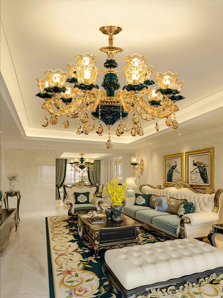 2023 New European-style Crystal Chandelier Green Chandelier Living Room Chandeliers luxury Atmospheric Dining Room Bedroom Lamps