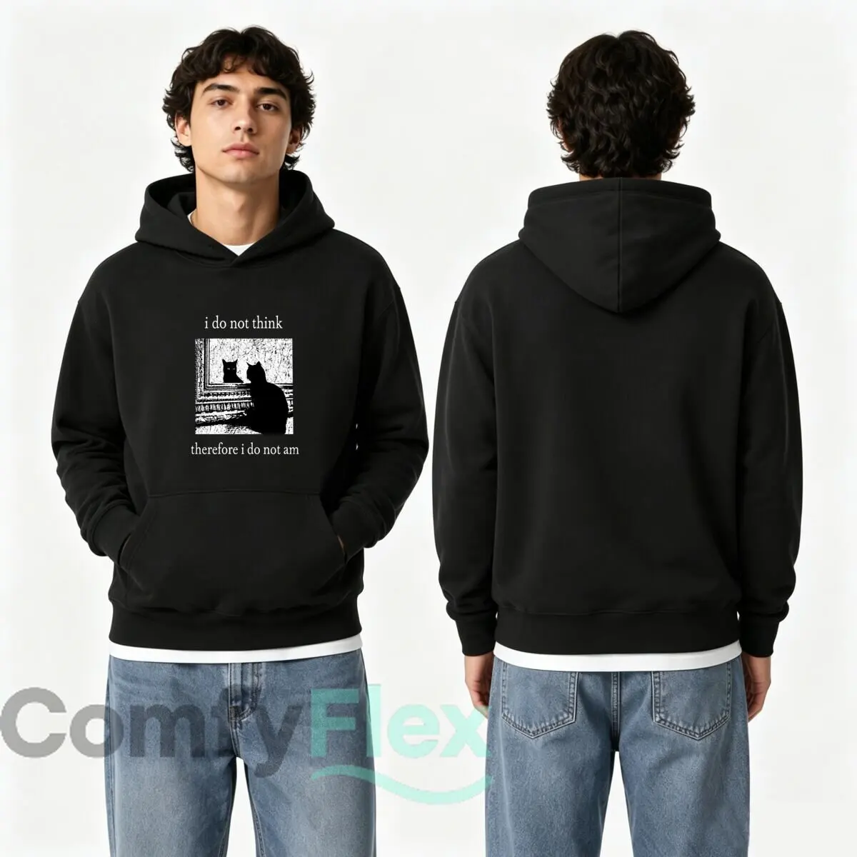 I Do Not Think Therefore I Do Not Am Black Cat Reflection Autumn and winter hooded sweatshirts