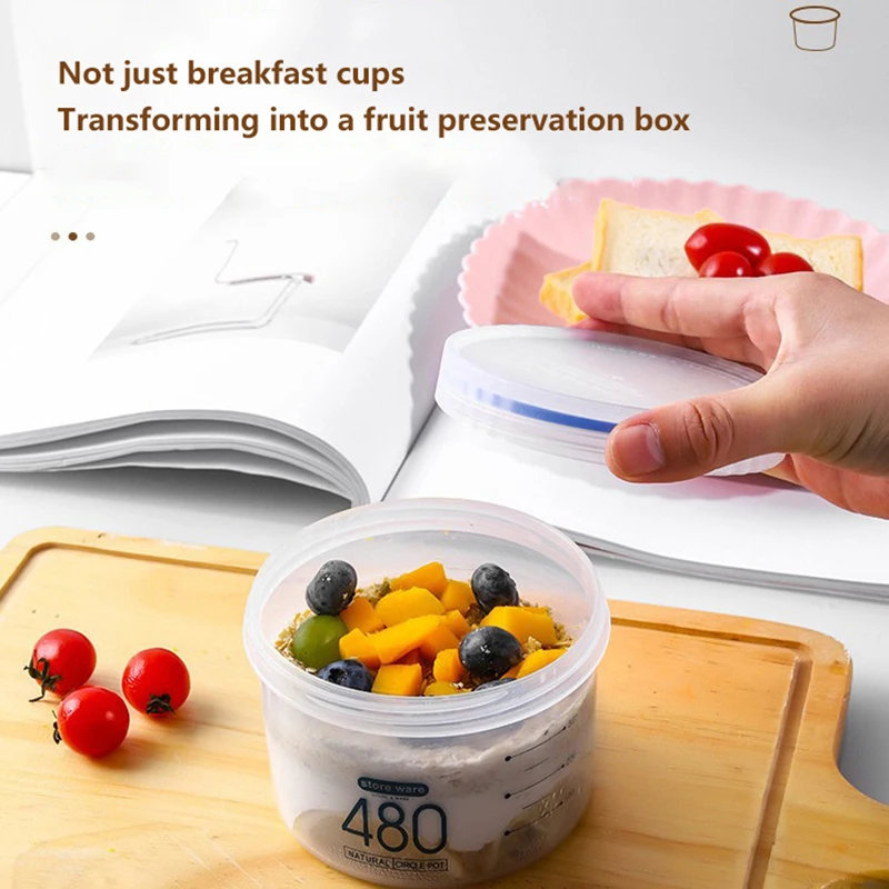 Portable Salad Cup Breakfast Plastic Cup Heatable Seal Preservation With Lid For Storing Milk Fruits And Oatmeal Storage