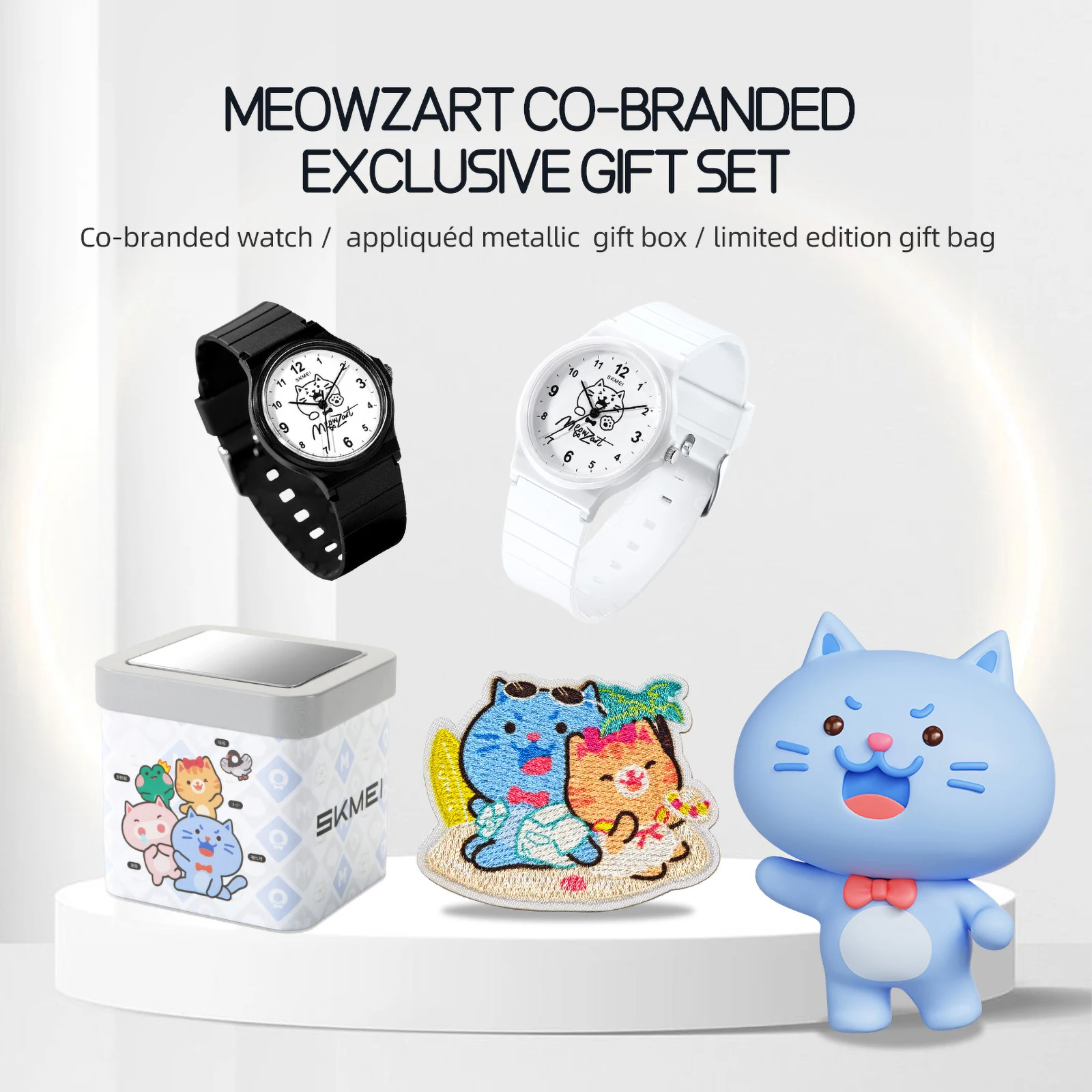 

Наручные часы SKMEI 7801 Fashion с узором MEOWZART, коллаборация, молодежные, студенческие, водонепроницаемые (3 бар), с вышивкой и в железной коробке