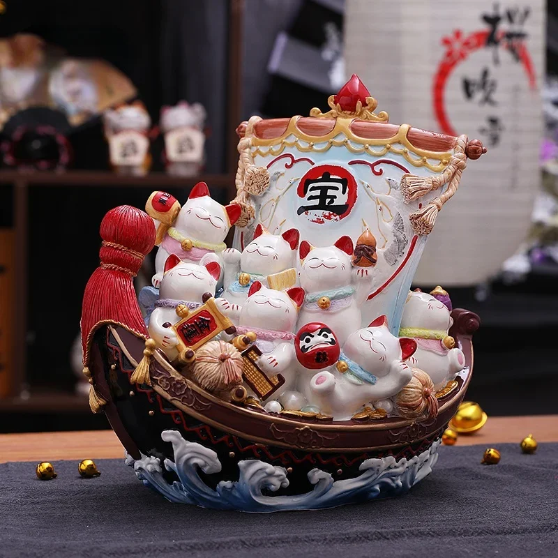 

Gold Stone Workshop Big Treasure Boat Lucky Cat Furnishing Shop Opening Gift Home Decoration Accessories Home Decore