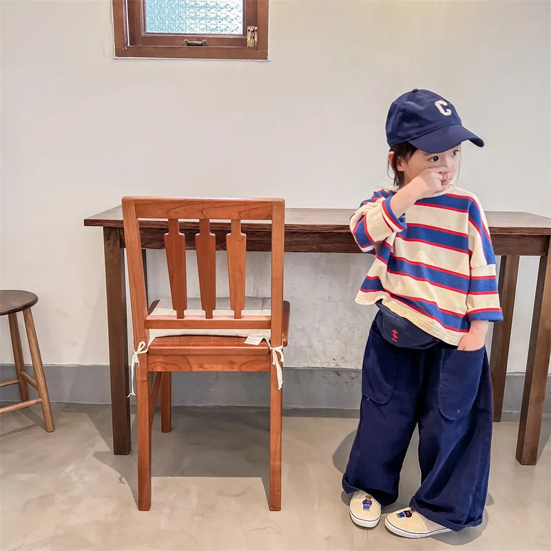 Children\'s Long Sleeve T-Shirts 2025 Spring Korean Baby Boys Girls Striped Bottoming Shirt 1-6Year Kids Casual Tops