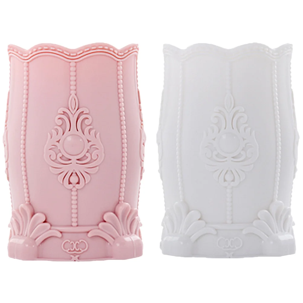 2pcs Makeup Brush Holder Smooth Safe Material Multi-Function Desktop Organizer Pencil Container For Vanity Bathroom Office