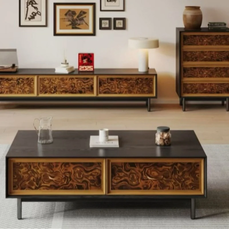 Medieval style solid wood coffee table combination French retro living room household small apartment