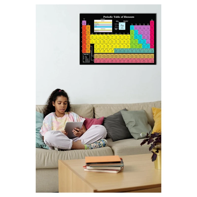 Periodic Table Science Poster With Real Elements, Black 24X16inch Chemical Periodic Table Poster Classroom Decoration