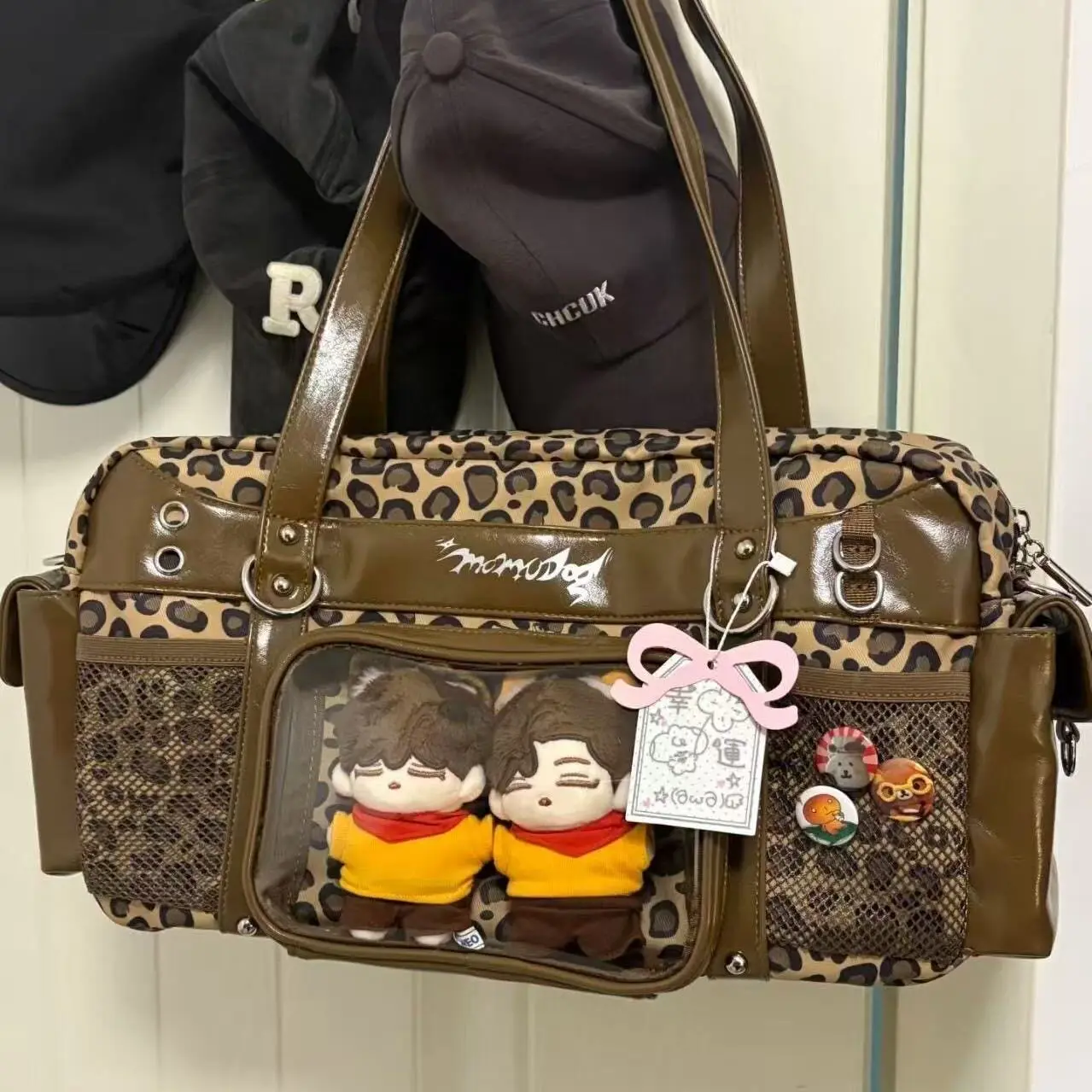 

Girls Y2k Leopard Ita Handbags Lolita Transparent Shoulder Bag Womens Large Capacity Jk Crossbody Bags Cute Diy Display Handbag