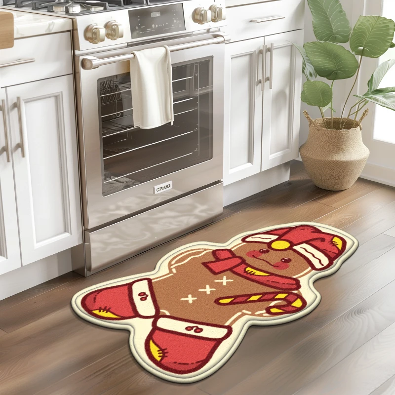 Gingerbread Man Kitchen Rugs Christmas Doormat Floor Mat Gingerbread Non-Slip Bath Mats For Indoor Bedroom a living room mat