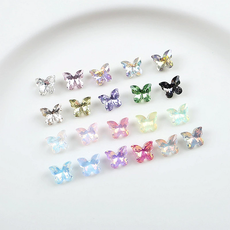 10PCS Pointed-bottom 3D Crystal Butterfly Nail Art Rhinestone Charms Jewelry Accessories For Nails Decoration Manicure Supplies