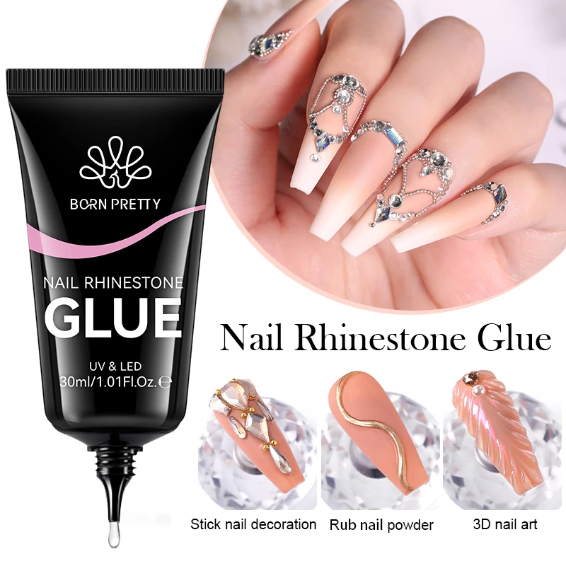 BORN PRETTY 30ml Rhinestones Glue Nail Gel Poloish For Manicure Transparent Nail Art Sticky Gel Strong Jewelry Decorations