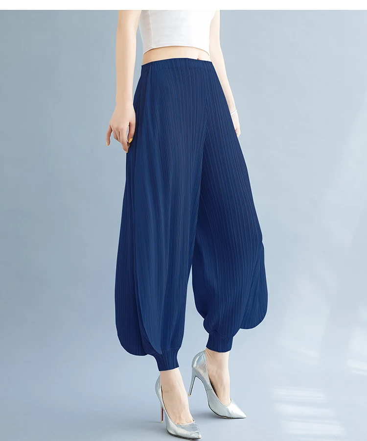 Pantalones Anchos Plisados para Mujer, Verano Otoño, Nuevo Estilo, Largos, Delgados, Sueltos, Casuales, Tipo Farol, Diseño Plegado, Ajuste Cómodo