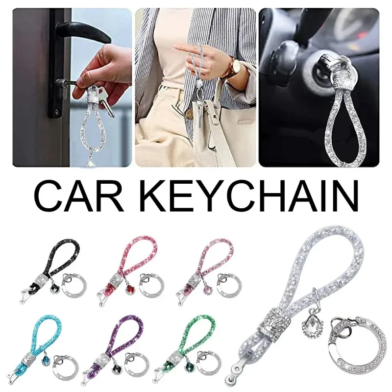 Universal Car Keychain Car Faux Crystal Keychain Ring Key Fob Accessories with Bling Rhinestones Replacement Pink Accessories