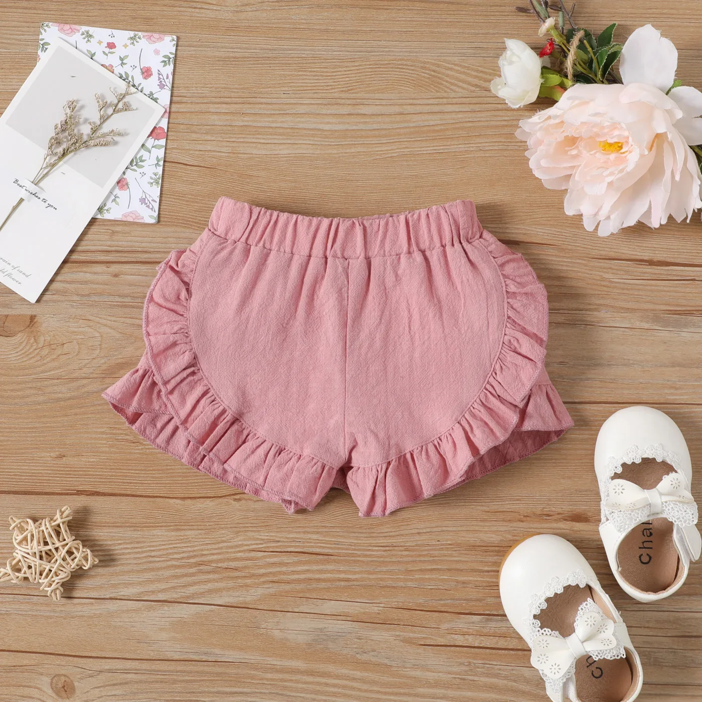 PatPat Baby Girl 100% Cotton Solid Ruffle Trim Shorts Pants Soft and Comfortable  Perfect for Outings and Daily Wear Basic Style