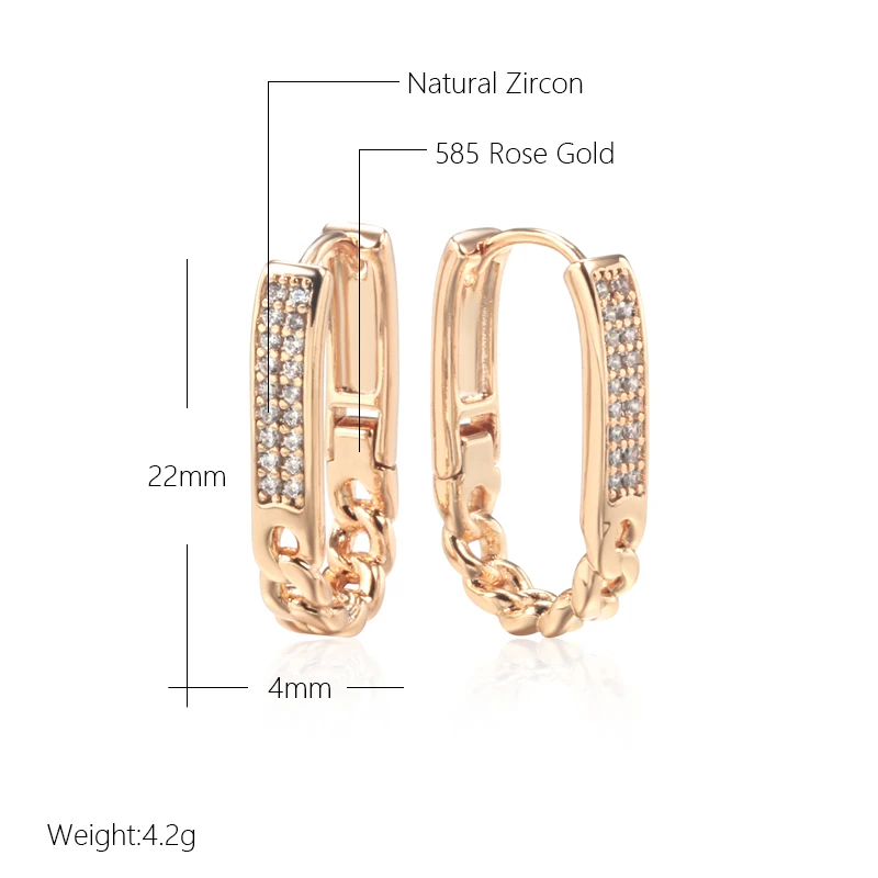 Kinel Trendy Shiny Natural Zircon Hoop Earrings for Women Minimalist Geometry 585 Rose Gold Color Accessories Daily Fine Jewelry