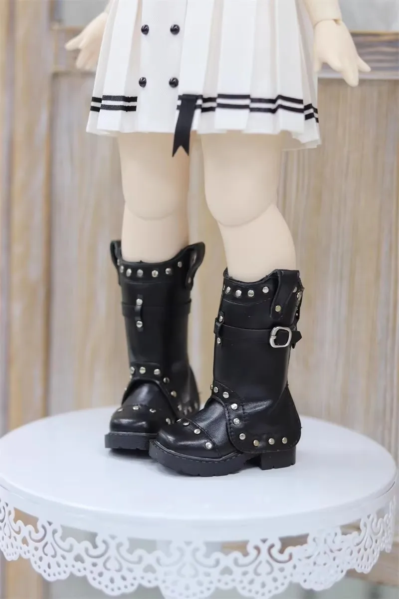 BJD دمية الأحذية لعبة جلدية ماتي الأسود برشام مشبك واحد الفتيات الفتيان أنيقة سميكة سوليد جولة تو حذاء من الجلد إكسسوارات دمي