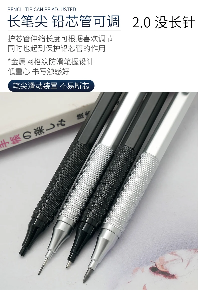 Automatischer Bleistift aus Metall, einziehbar, lange Nadelspitze, Handmalerei, Zeichnung, Taschenstift, 0,3/0,5/0,7/0,9/1,3/2,0 mm, Skizzieren, Kunst – Detail 2