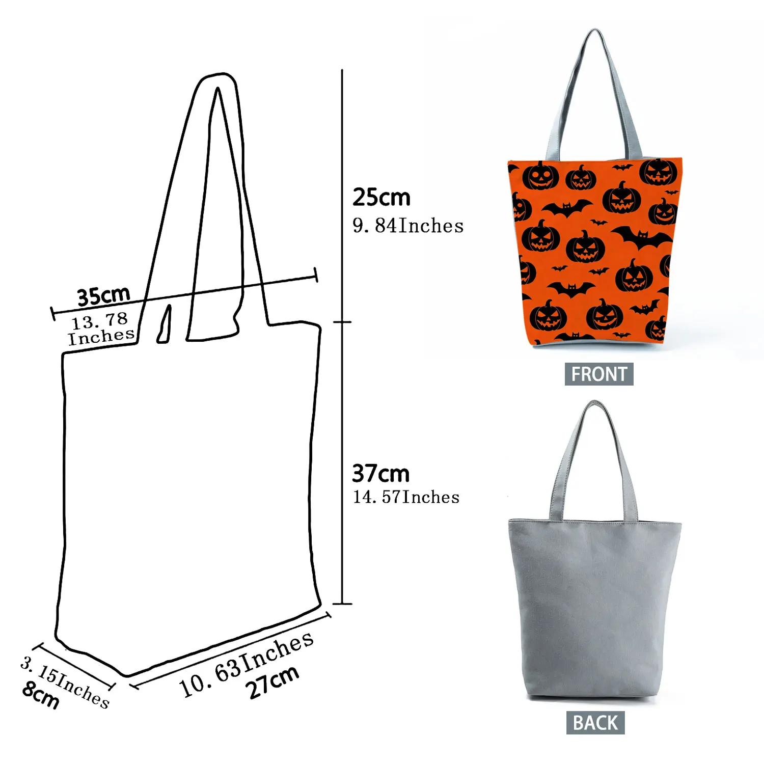 Halloween Pumpkin Bat Orange Black Printed Women Shoulder Bag Foldable Shopping Bag Zipper Handbag Portable Large Capacity Tote